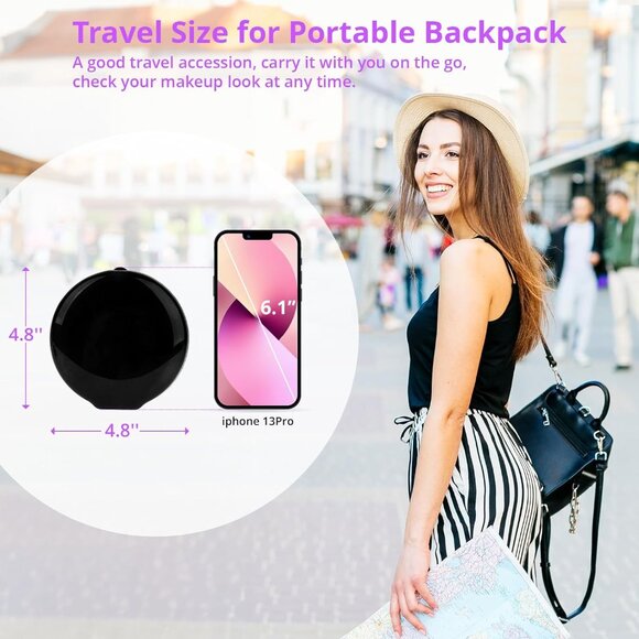 Led Lighted Folding Small Mirror with 3 Color Light, Large 4.8'' Rechargeable - Picture 10 of 16